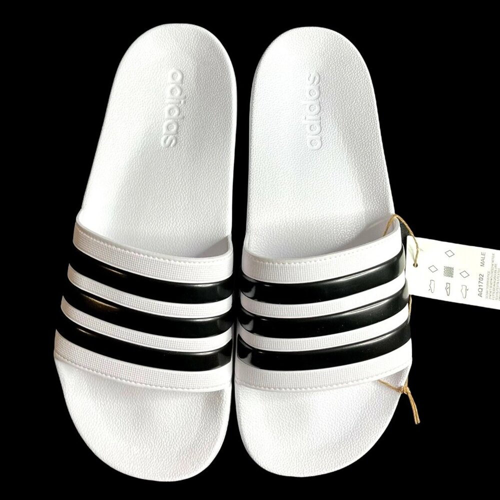 Adidas Men’s‎ Adilette Slide Sandals Size 12 White-Black Lightweight Comfortable